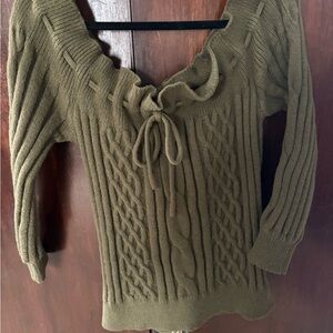 SHEIN Olive Off-Shoulder Cable Knit Sweater